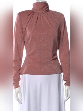 LPA Rose Sparkle Long-Sleeve High Neck Open Back Top Size Medium